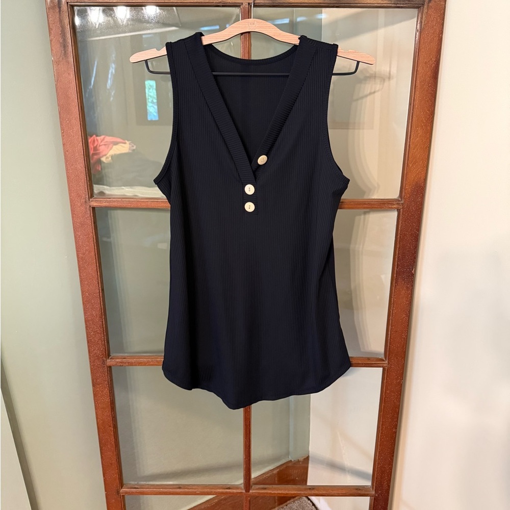 BKE Black Tank Top with Buttons